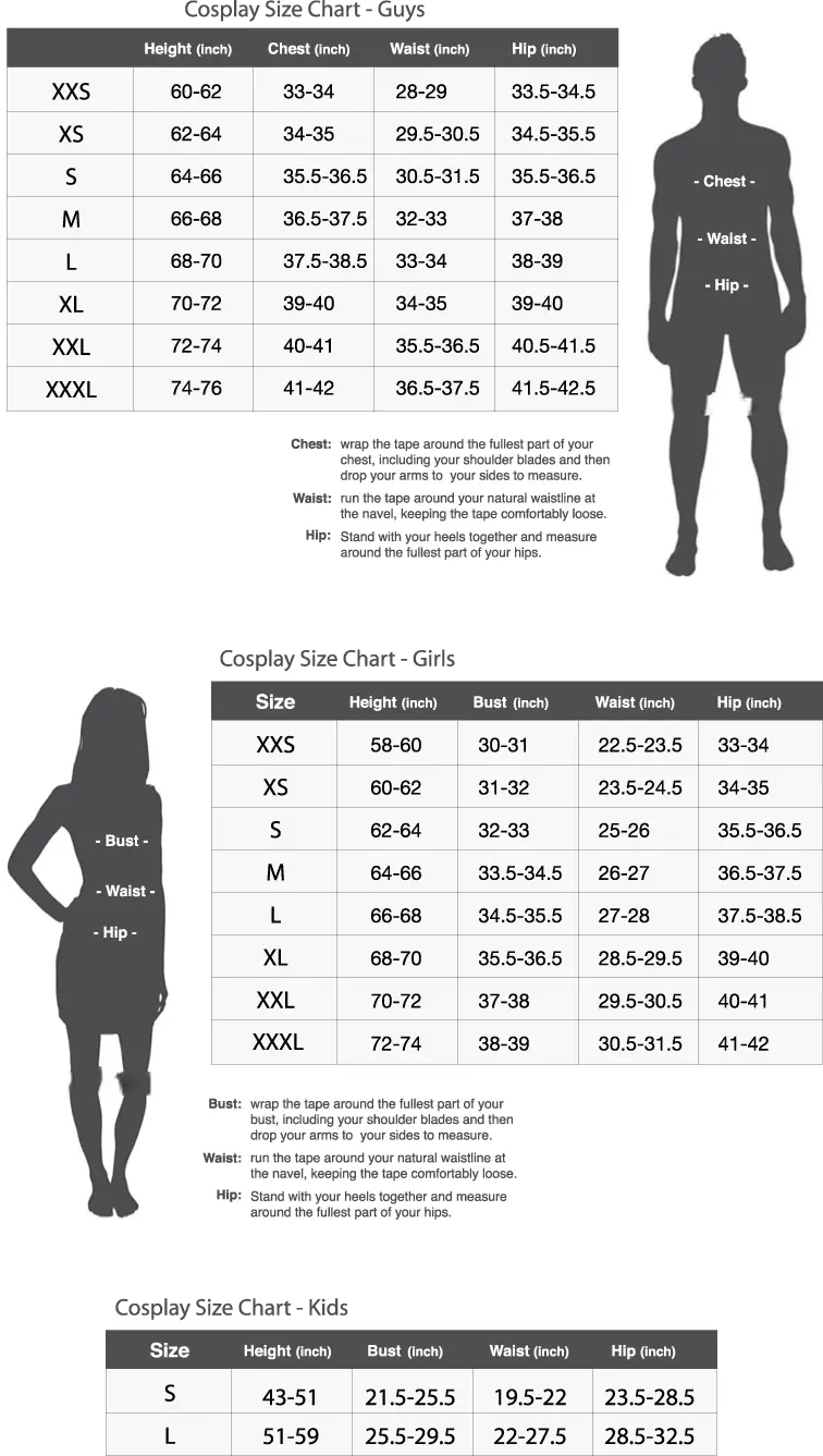 Costume Size Chart