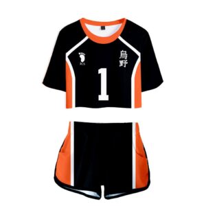 Women Haikyuu!! Karasuno High School Volleyball Club Cosplay Crop Top & Shorts Set Summer 2 Pieces Casual Clothes