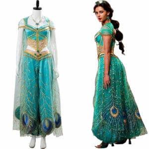 Aladdin Naomi Scott Princess Jasmine Peacock Outfit Cosplay Costume