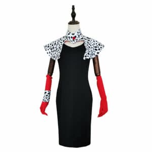 Cruella De Vil Print Dress Outfits Halloween Carnival Suit Cosplay Costume