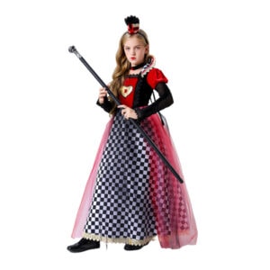Queen Of Hearts Red Queen Alice In Wonderland Cosplay Costume Outfits Halloween Carnival Suit Child Kid Version