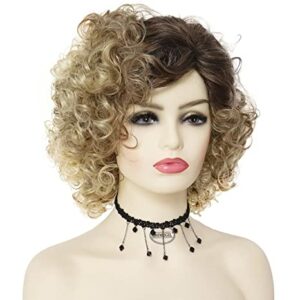 Madonna Dark Blonde Short Curly Synthetic Wigs 