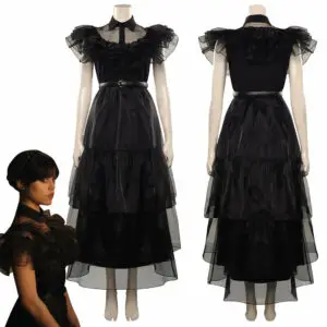 Wednesday (2022) Wednesday Addams Costume Black Party Dress Cosplay Costume Outfits Halloween Party Suit