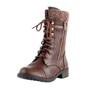 His Dark Materials: Lyra Belacqua Round Toe Military Lace Up Knit Ankle Cuff Low Heel Combat Boots